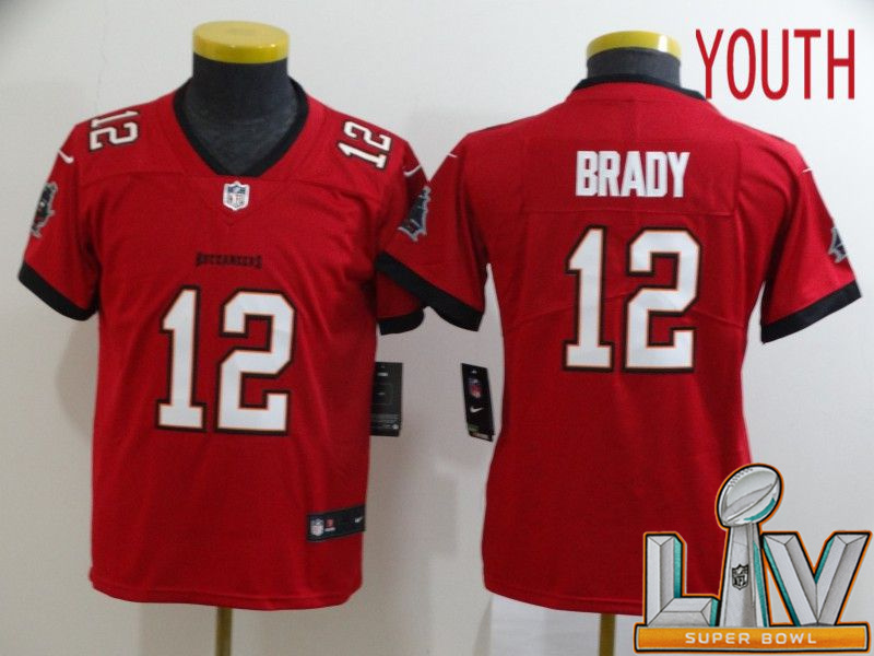 Super Bowl LV 2021 Youth Tampa Bay Buccaneers #12 Brady Red New Nike Limited Vapor Untouchable NFL Jerseys